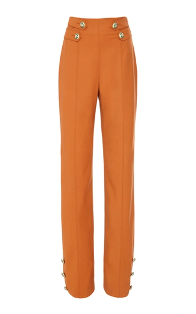 Oscar De La Renta High-waisted Wool-blend Straight-leg Trousers In Orange