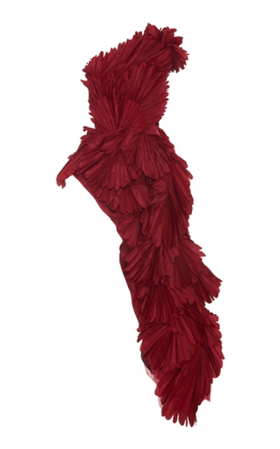 Oscar De La Renta Pleated Silk Top In Red