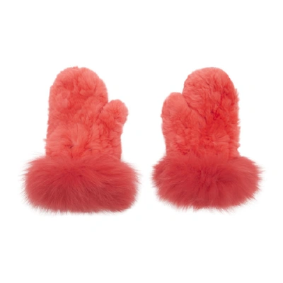 Yves Salomon Red Rex Rabbit And Fox Fur Mittens In A5114 Parad