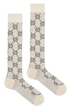 Gucci Gg Logo Long Socks In Shell/ Dark Brown