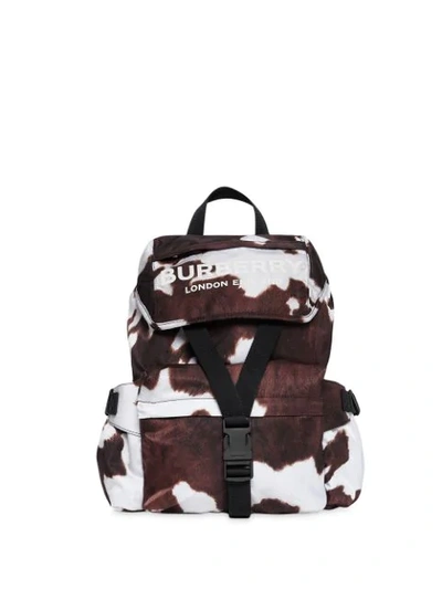 Burberry Cow Print Nylon Backpack In Brown