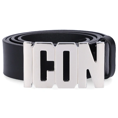 Dsquared2 35mm Icon Buckle Leather Belt In Black