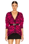 Saint Laurent Zebra-intarsia Wool-blend Cardigan In Fuchsia & Black