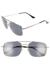 RAY BAN 60MM AVIATOR SUNGLASSES - SILVER/ BLUE SOLID,RB361160-X