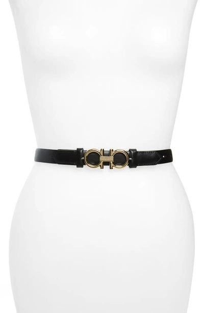 Ferragamo Rolo Double Gancio Leather Belt In Nero