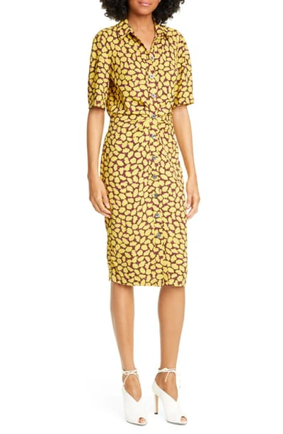 Kate Spade Sunny Bloom Ruched-front Shirt Dress In Rich Fudge