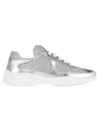 Prada Silver & White Leather & Mesh Sneakers In Silver