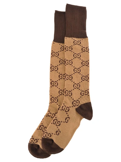 Gucci Beige & Brown Gg Print Socks