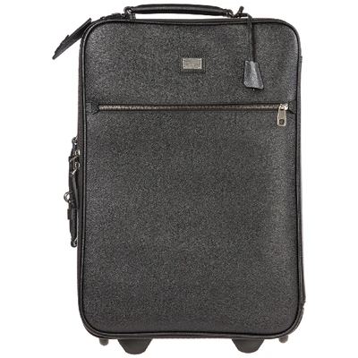 Dolce & Gabbana Leather Suitcase Trolley In Nero