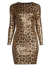 Aidan Mattox Leopard Sequin Long-sleeve Sheath Dress