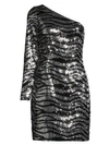 AIDAN MATTOX One-Shoulder Zebra Sequin Mini Dress