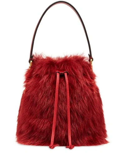 Fendi Red Women's Red Fur Mini Mon Tresor Bucket Bag In Purple