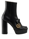 Gucci Leather Platform Ankle Boot With Fringe In Black