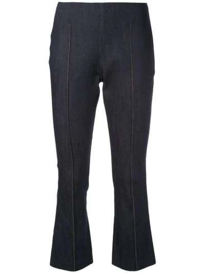 Cinq À Sept Mila Pintuck Cropped Flare Trousers In Blue
