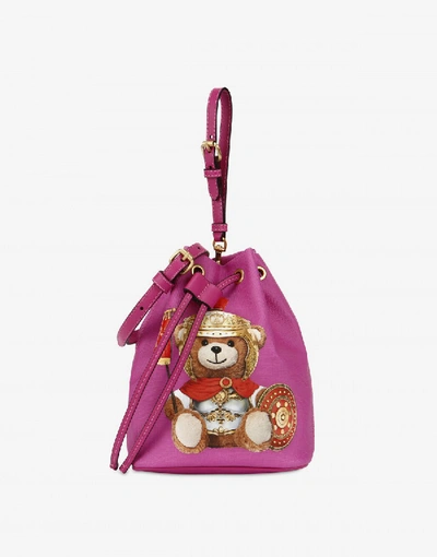 Moschino Roman Teddy Bear Mini Bucket Bag In Black