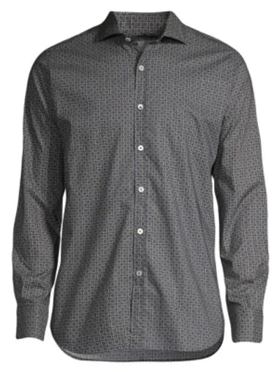 Canali Medallion Print Sport Shirt In Blue