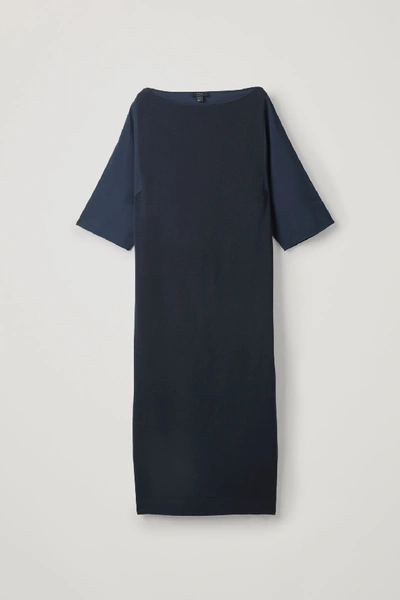Cos Woven-knit Mix Dress In Blue