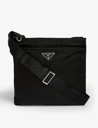 Prada Triangle-logo Nylon Messenger Bag In Black