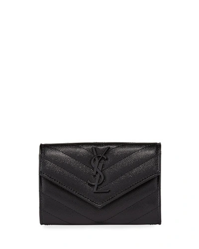 Saint Laurent Monogramme Quilted Textured-leather Wallet In Noir