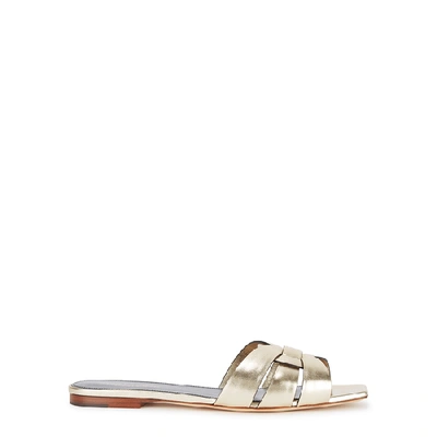 Saint Laurent Tribute Nu Pieds Metallic-leather Slides In Gold