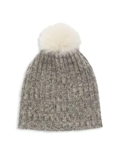 Portolano Women's Fox Fur Pom-pom Lurex Cashmere Beanie In Grey