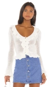 Lpa Ruffle Sweater Cardigan In White.