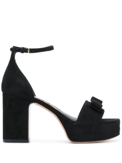 Ferragamo Eclipse Bow-embellished Suede Platform Sandals In Black