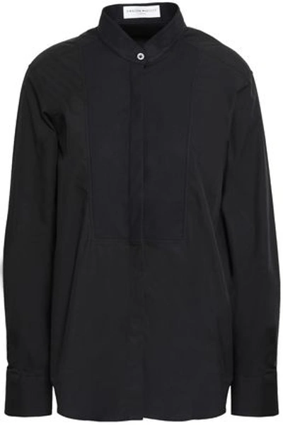 Amanda Wakeley Woman Paneled Cotton-poplin And Piqué Shirt Black