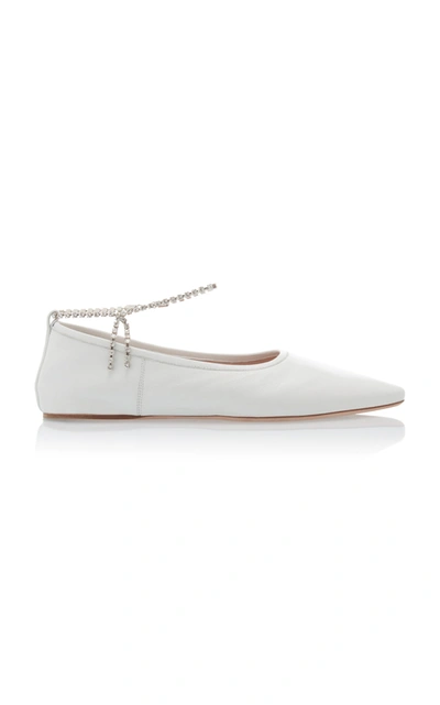 Miu Miu Women's Crystal Ankle Strap Pointed Toe Flats In White