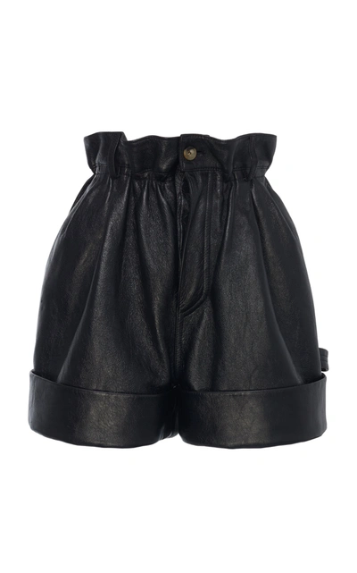 Miu Miu Black Paper Bag Waist Leather Shorts