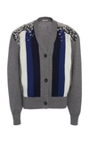 Miu Miu Crystal-embellished Striped Wool Cardigan In Grey