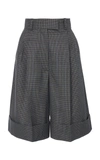 Miu Miu Pleated Wide-leg Houndstooth Shorts In Grey