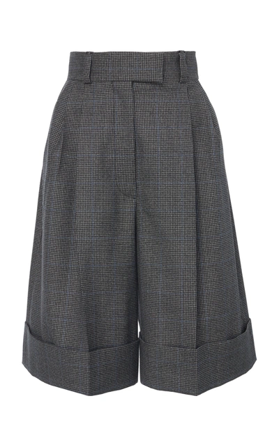 Miu Miu Pleated Wide-leg Houndstooth Shorts In Grau