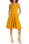 Dress The Population Catalina Fit & Flare Cocktail Dress In Yellow