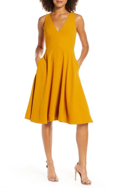 Dress The Population Catalina Fit & Flare Cocktail Dress In Honey