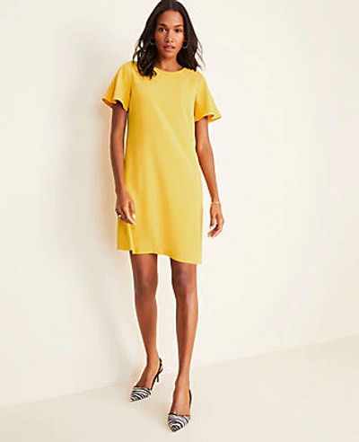 Ann Taylor Shoulder Button Flutter Sleeve T-shirt Dress In Yellow