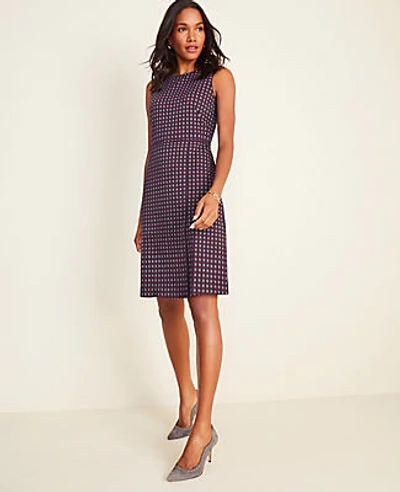 Ann Taylor Checked Overlap A-line Dress In Blue