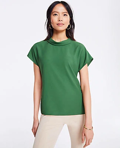 Ann Taylor Rolled Mock Neck Top In Green
