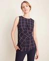 ANN TAYLOR PLAID TWIST WAIST SHELL,506392