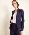 ANN TAYLOR THE CUTAWAY BLAZER IN NAVY WINDOWPANE BI-STRETCH,495706