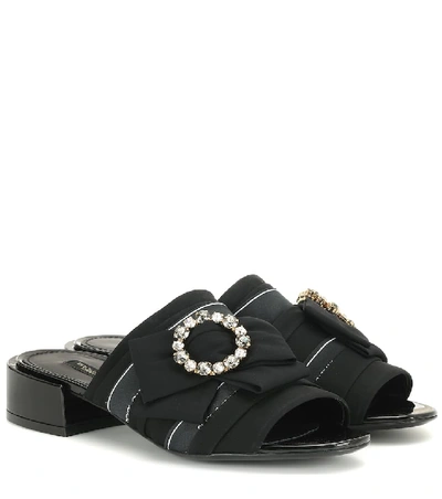 Dolce & Gabbana Charmeuse Slide With Bow And Crystals In Black