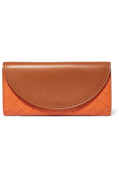 Bottega Veneta Two-tone Intrecciato Leather Continental Wallet In Brown