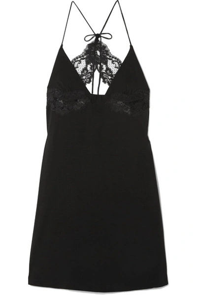 La Perla Tres Souple Parigina Chantilly Lace-trimmed Stretch-jersey Chemise In Black