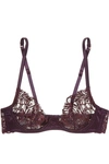 COCO DE MER AMALIE EMBROIDERED TULLE AND COATED SILK-BLEND SATIN UNDERWIRED PLUNGE BRA