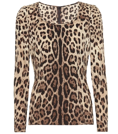 Dolce & Gabbana Leopard-print Stretch-silk Crepe Top In Leo Print