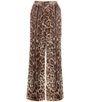 Dolce & Gabbana Leopard Print Wide Leg Stretch Silk Satin Pajama Pants In Leo New