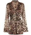 Dolce & Gabbana Diva Belted Leopard-print Silk-blend Satin Pajama Shirt In Beige