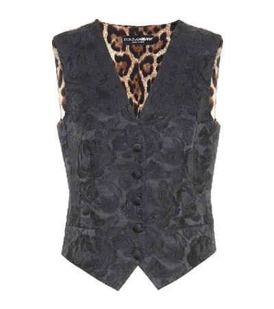 Dolce & Gabbana Floral-jacquard Waistcoat In Nero