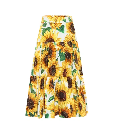 Dolce & Gabbana Sunflower-print Tiered Cotton-poplin Midi Skirt In Hahh9 Multicoloured
