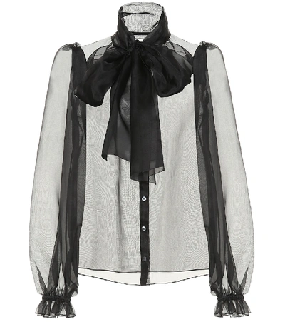 Dolce & Gabbana Sheer Silk Organza Tieneck Blouse In Black